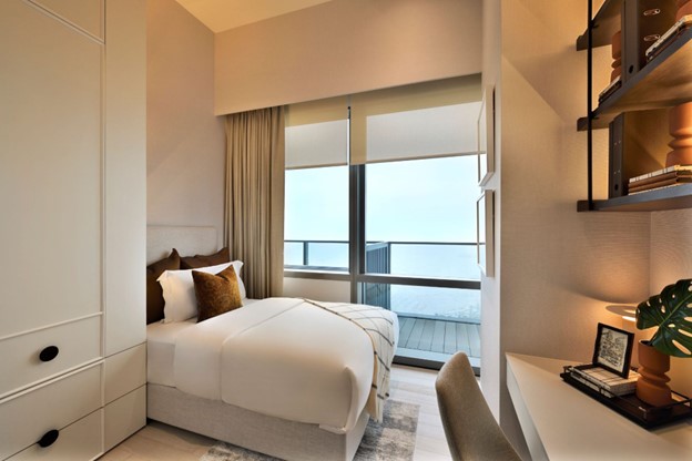 Modern luxe interior design - a bedroom scene with minimalistic design